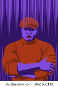 Stylish people vector illustration in retro pop art style. Tough black man wearing red beret hat and turtleneck outfit. Suitable for fashion or beauty content.