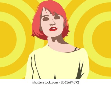 Ilustración vectorial de personas con estilo de arte pop retro. Joven sonriendo con ropa informal. Adecuado para la moda o el contenido de belleza.