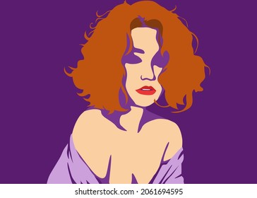 Ilustración vectorial de personas con estilo de arte pop retro. Joven dama de cabello rojo con una pose sexy vestida de casualidad. Adecuado para la moda o el contenido de belleza.