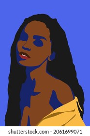 Stylish people vector illustration in retro pop art style. Beautiful black lady with long hair and yellow outfit. Suitable for fashion or beauty content.