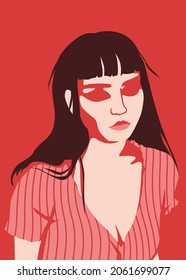 Ilustración vectorial de personas con estilo de arte pop retro. Hermosa joven con un traje informal y fresco con actitud joven. Adecuado para la moda o el contenido de belleza.