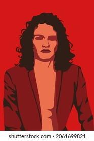 Stylish people vector illustration in retro pop art style. Cool tan skin man with curly long hair and unbutton shirt. Suitable for fashion or beauty content.