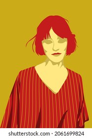 Stylish people vector illustration in retro pop art style. Beautiful short hair lady with oversized shirt outfit. Suitable for fashion or beauty content.