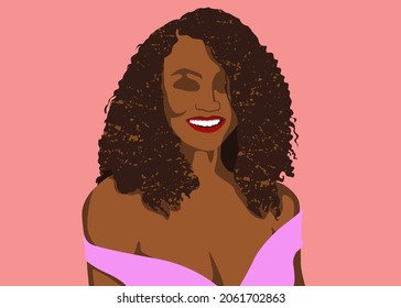 Stylish people vector illustration in retro pop art style. Beautiful black lady in elegant outfit with golden curly hair. Suitable for fashion or beauty content.