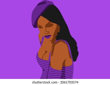 Stylish people vector illustration in retro pop art style. Beautiful black lady with elegant outfit and beret hat. Suitable for fashion or beauty content.