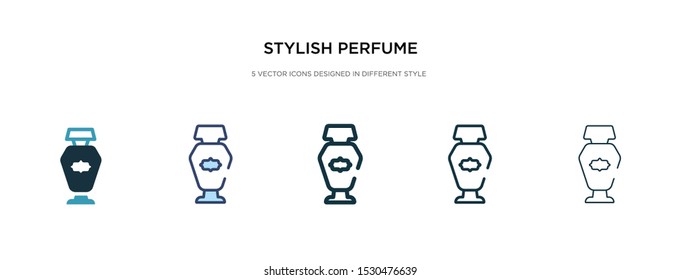 stylish perfume bottle icon in different style vector illustration. two colored and black stylish perfume bottle vector icons designed in filled, outline, line and stroke style can be used for web,