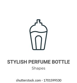 Icono de vector de contorno de botella de perfume elegante. Icono de frasco de perfume elegante en línea delgada, ilustración de elemento simple vectorial plano de formas editables concepto de trazo aislado sobre fondo blanco