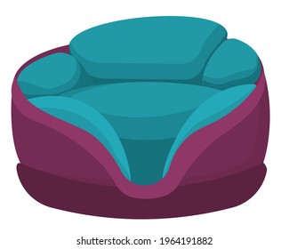 Stylish pet bed. Plank bed for cats and dogs. Soft bed for pets with soft pillows isolated on white background. Pet accessories, pet care