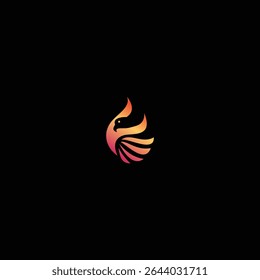 Ícone de Phoenix elegante com gradiente de fogo no fundo preto Conceito