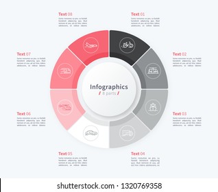 Stylish Pie Chart Circle Infographic Template. 8 Parts. Vector Illustration.