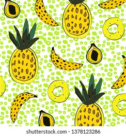Stilvolles Ananas Avocado Band Muster, großartiges Design für jeden Zweck. Einziger Hintergrund. Ananas-Früchte. Modekollektion. Nahtloses Muster. Textilverzierungen. Vektorset. Symbolsatz.