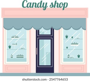 Elegante tienda de dulces rosados que muestra una variedad de pasteles y pasteles tentadores en su escaparate, invitando a los Clientes a disfrutar de dulces