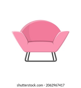 Stylish pink comfortable modern armchair in flat style isolated on white background. Part of the interior of a living room or office. Soft furniture for rest and relaxation. Vector illustration