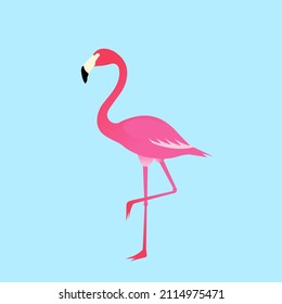 un flamenco rosa de diseño sobre un fondo azul, una postal para una fiesta de verano, un patrón de ave tropical, una silueta flamingo, un 
impresión de servilleta, una impresión de tejido