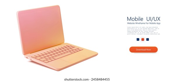 Stylish Pink Laptop with Modern Design on Isolated Background. Elegant and trendy pink laptop with an open display, perfect for chic tech setups, showcased on a clean, isolated background. Vector