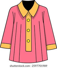 A stylish pink long sleeve blouse featuring a yellow collar, button placket, and matching cuffs, giving it a fashionable and elegant look.