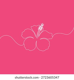 Stilvolles rosa Poster mit einer durchgehenden Linienzeichnung einer Hibiskusblume. Perfekt für feminines Branding, Lifestyle-Blogs und zarte, florale Grafikkunst.