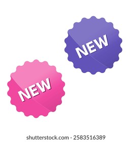 Stylish pink and purple "New" stickers, perfect for highlighting new arrivals in your store.