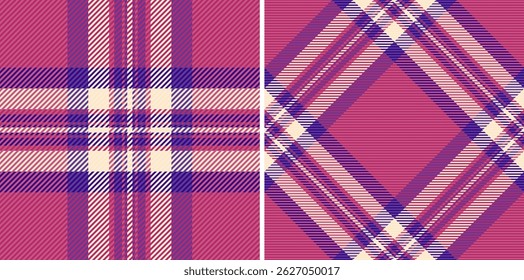 Stylish pink and purple plaid patterns.  Perfect for textile design, fashion, home decor, or website backgrounds.  Two variations offer versatility.