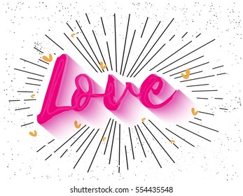 Stylish Pink Text Love on grunge background for Happy Valentine's Day Celebration.