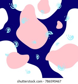 Stylish pink and white spotted pattern on a blue background.
