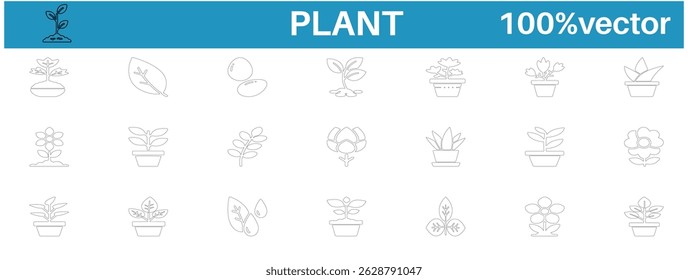 Stylish plant line icons for eco apps, gardening, and nature themes