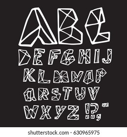 stylish polygonal latin alphabet. Hand drawn lines letters. ABC