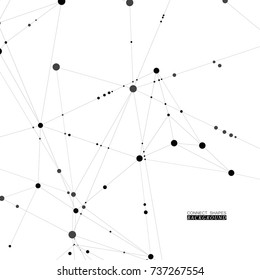 Stylish, polygonal pattern of connected black lines and dots on white background. Designed for use in new technology projects. Simple, beautiful, minimalistic, abstract background.