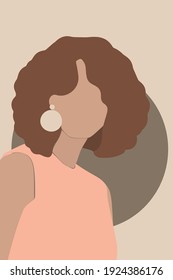 Stylish Portrait Of Beautiful Young Woman With Earring, Fashion Illustration In Minimalistic Flat Art. Great For Wall Art, Above Bed Sign, Teen Girl Room Decor, Dorm Collage Kit In Peach, Beige, Pink 