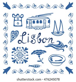 Stylish Portugal typical icons collection