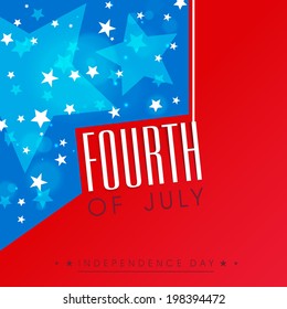 Stylish poster, banner or flyer design with hanging text Fourth of July on red and blue background. 