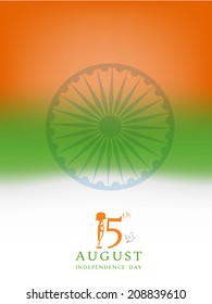 Elegante afiche, pancarta o diseño de volante en tricolores nacionales y rueda Asoka para las celebraciones del 15 de agosto, Día de la Independencia de la India. 