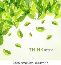 Stylish poster, banner or flyer design decorated with fresh leaves for Think Green concept.