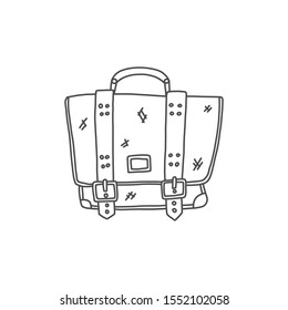 Stylish poster, briefcase hand drawn sketch case. A narrow rectangular bag with rounded corners. Male or female leather accessories.