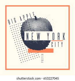 Stylish poster new York the big Apple on abstract background. Vector illustration for t-shirts and tourist advertising