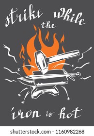 stylish poster saying print for t-shirt sword anvil fire vector