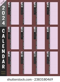 Stylish Premium Calendar 2024. Day planner productivity tools for Home office Wall or desk.  Nice bistre color background. Use as productivity tools. Unique corporate vector notes planner te