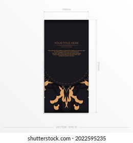Elegante Preparación de postales en negro con patrones indios. Plantilla vectorial para el diseño impreso de la tarjeta de invitación con ornamento de mandala.