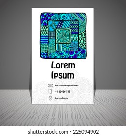 Stylish presentation of business poster, magazine cover, design layout template. Flyer or cover design. Folder design content background. Decorative ornamental abstract doodle rectangles in vector. 