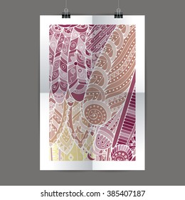 Stylish presentation of wall poster, magazine cover, design paper print template. Flyer or booklet design. Folder zentangle design content background or backdrop.