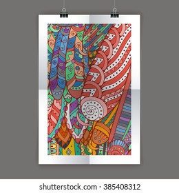 Stylish presentation of wall poster, magazine cover, design paper print template. Flyer or booklet design. Folder zentangle design content background or backdrop.