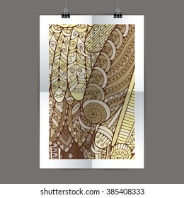 Stylish presentation of wall poster, magazine cover, design paper print template. Flyer or booklet design. Folder zentangle design content background or backdrop.