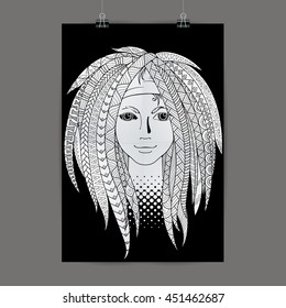 Stylish presentation of wall poster, magazine cover, design paper print template. Flyer or booklet design. Folder zentangle design content background or backdrop.