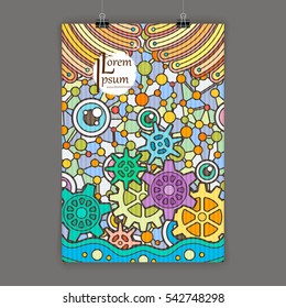 Stylish presentation of wall poster, magazine cover, design paper print template. Flyer or booklet design. Folder zentangle design content background or backdrop.