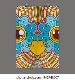 Stylish presentation of wall poster, magazine cover, design paper print template. Flyer or booklet design. Folder zentangle design content background or backdrop.
