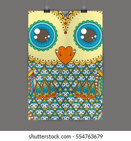 Stylish presentation of wall poster, magazine cover, design paper print template. Flyer or booklet design. Folder zentangle design content background or backdrop.