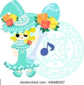 The stylish and pretty witch girl in aqua color dress