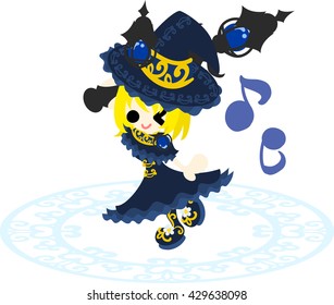 The stylish and pretty witch girl is in happily