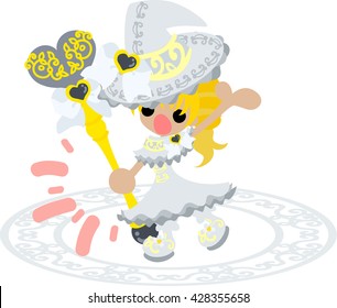 The stylish and pretty witch girl is using magics