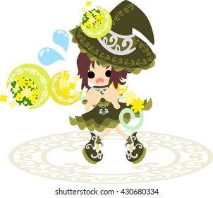 The stylish and pretty witch girl is worrying